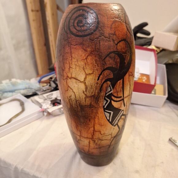 Mexican Pottery Vase 11" Folk Art Floor Pot Rustic Kokopelli Clay Southwest - Picture 4 of 6